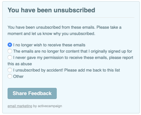 a note after unsubscribing