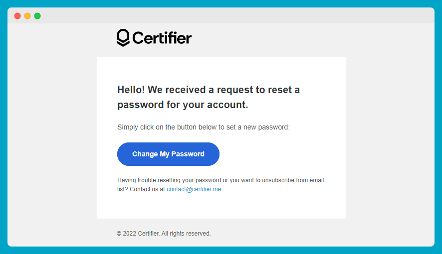 e-mail di reimpostazione della password
