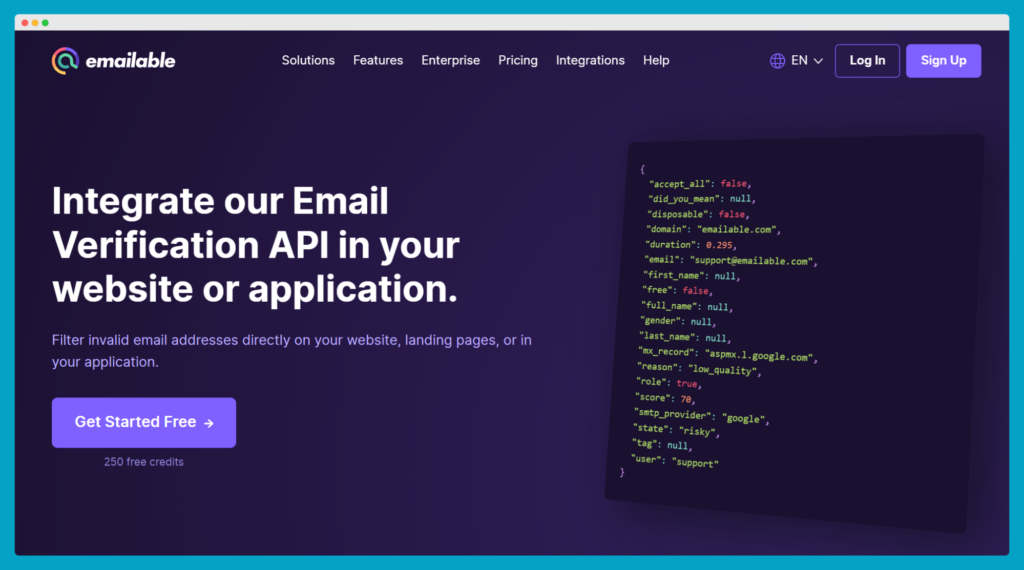 "Emailable" - patvirtinimo API