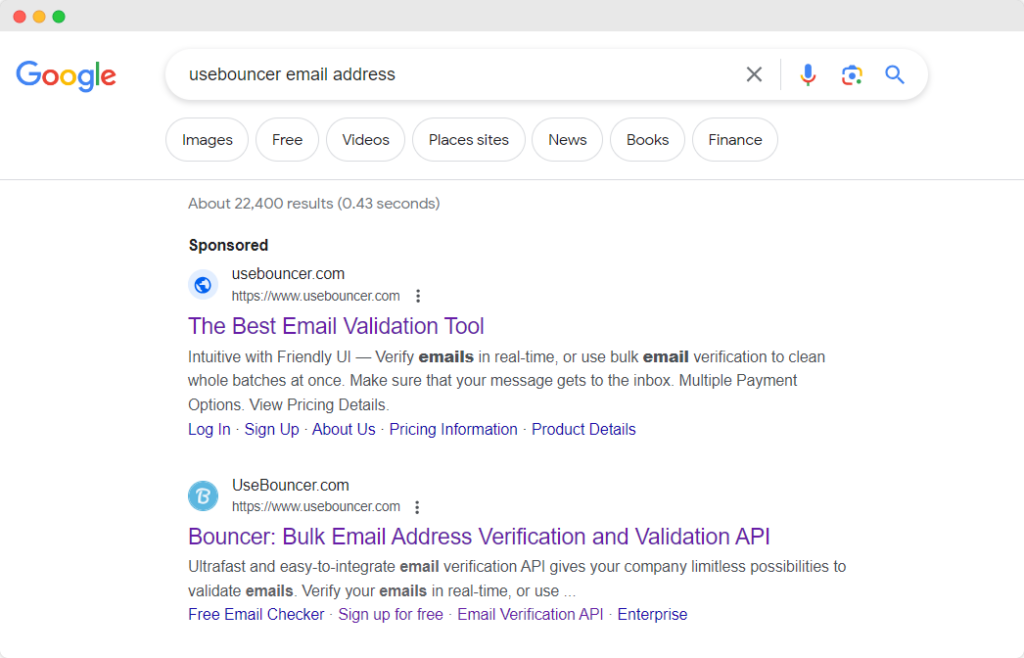 Searching address in Google as one of ways to verify email address