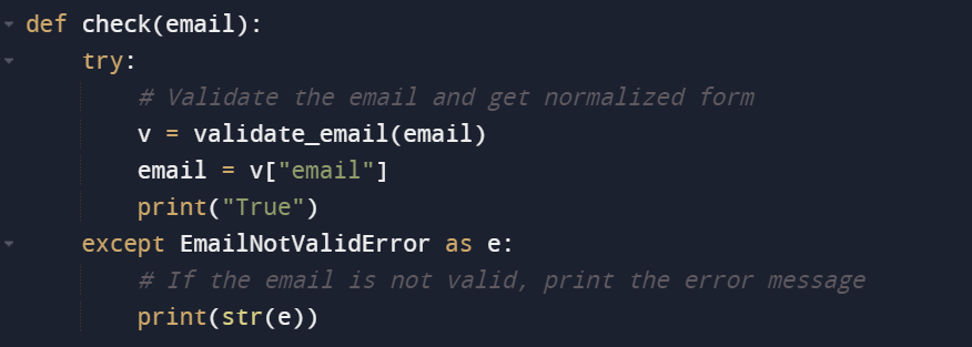 Convalida delle e-mail in Python - frammento di codice
