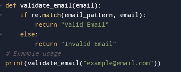 Validação de e-mail em Python - trecho de código