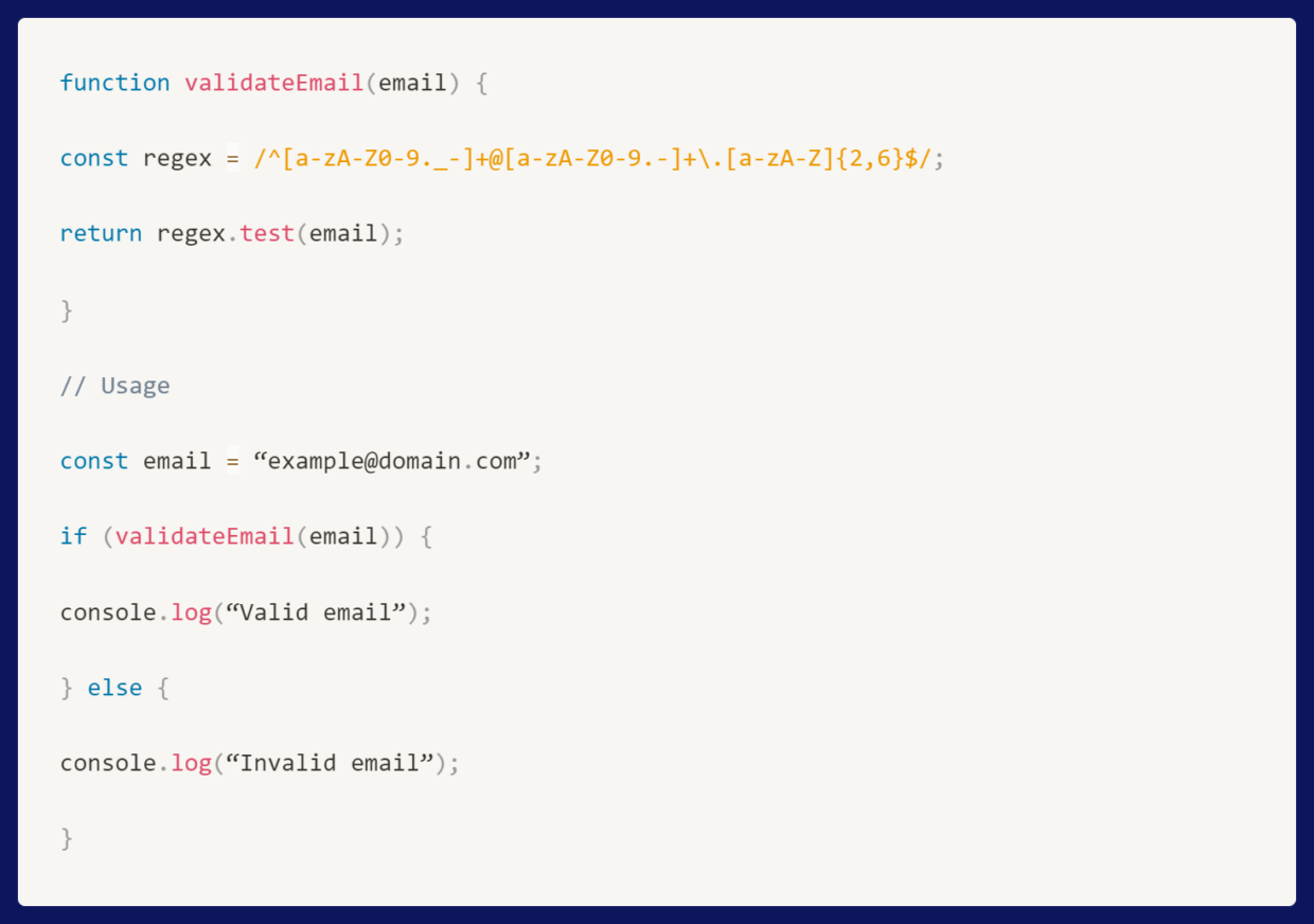 Email validation Javascript code.