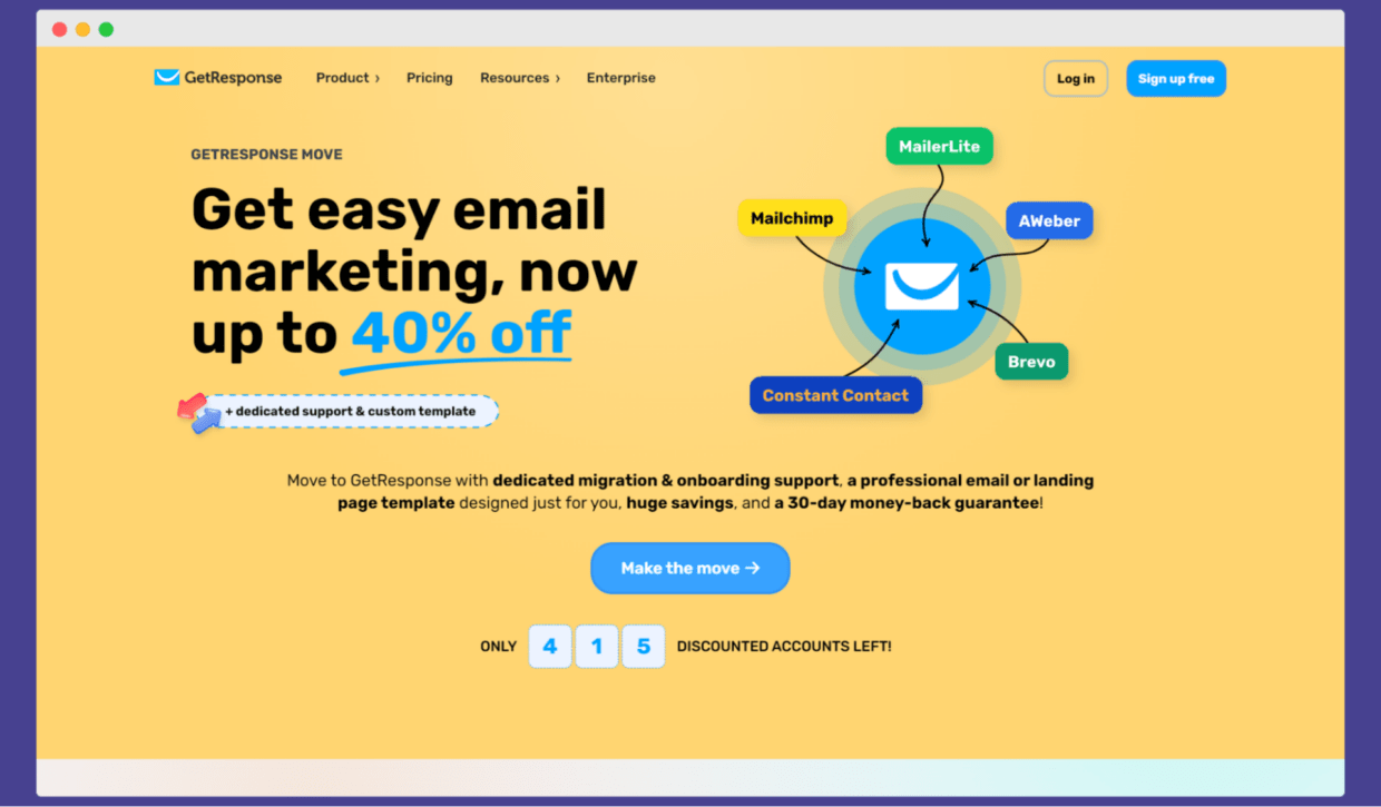 GetResponse homepage; one of the email list management software.