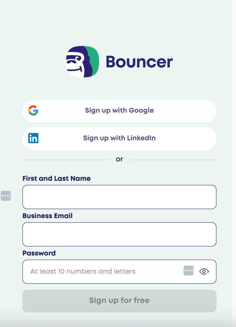 Bouncer registracijos forma