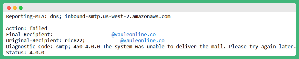 4.0.0 Kód odmítnutí e-mailu
