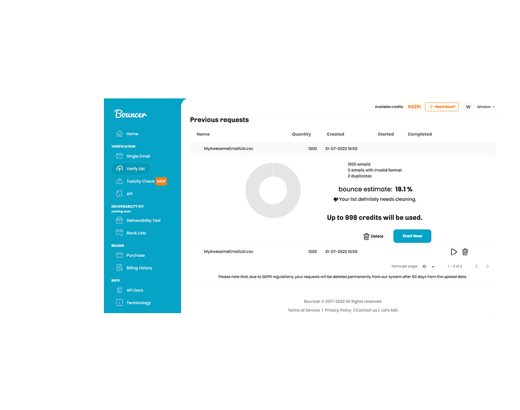 Bouncer - servizio di pulizia delle liste e-mail