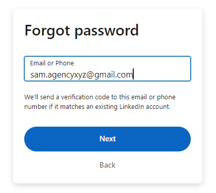 Uso de um e-mail de recuperação de senha