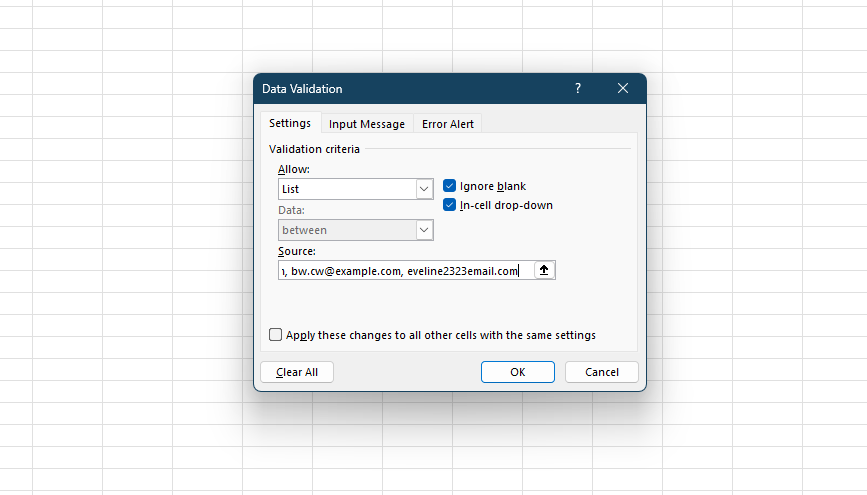 επικύρωση email στο excel