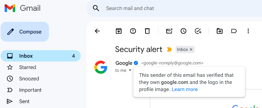 Przykład wiadomości e-mail bimi