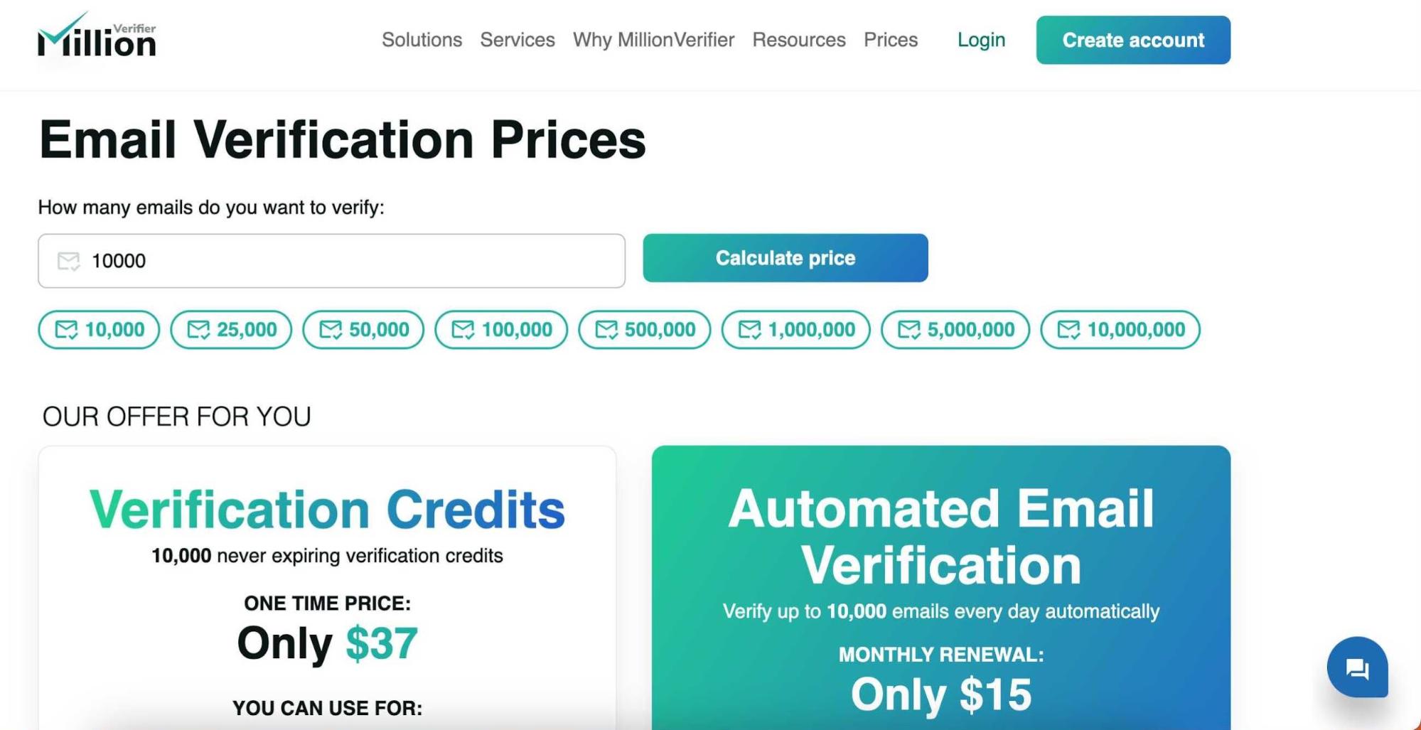 Millionverifier fiyatlandırması