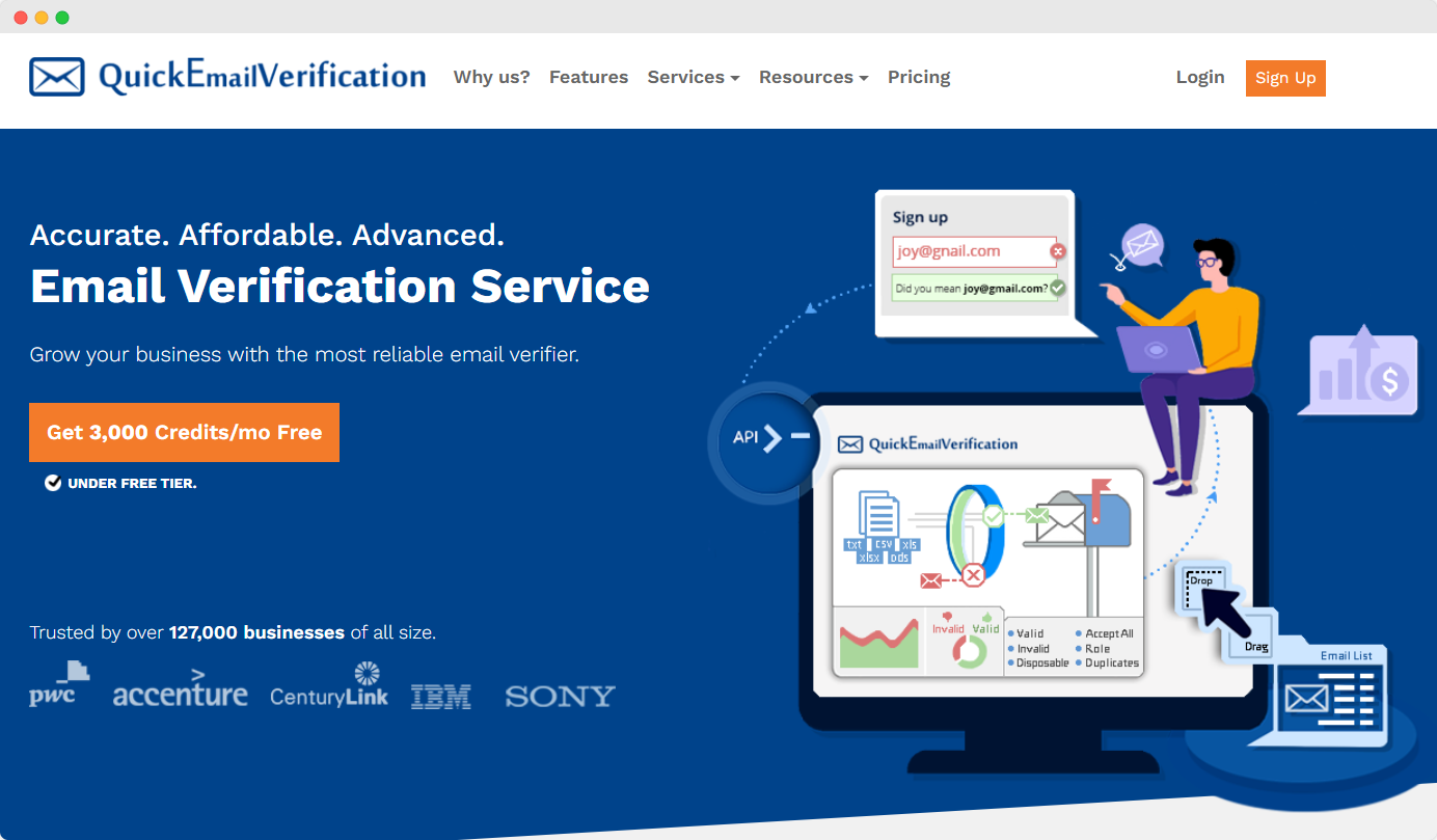 QuickEmailVerification hjemmeside
