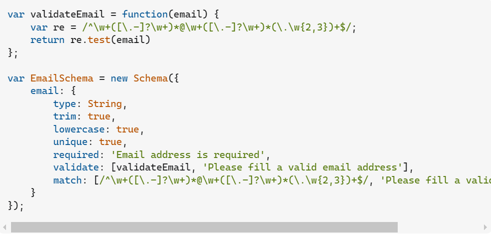 Mongoose email validation schema