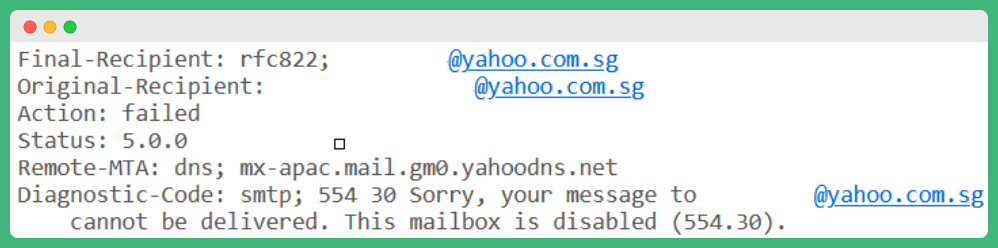 5.0.0 kód pro odmítnutí e-mailu