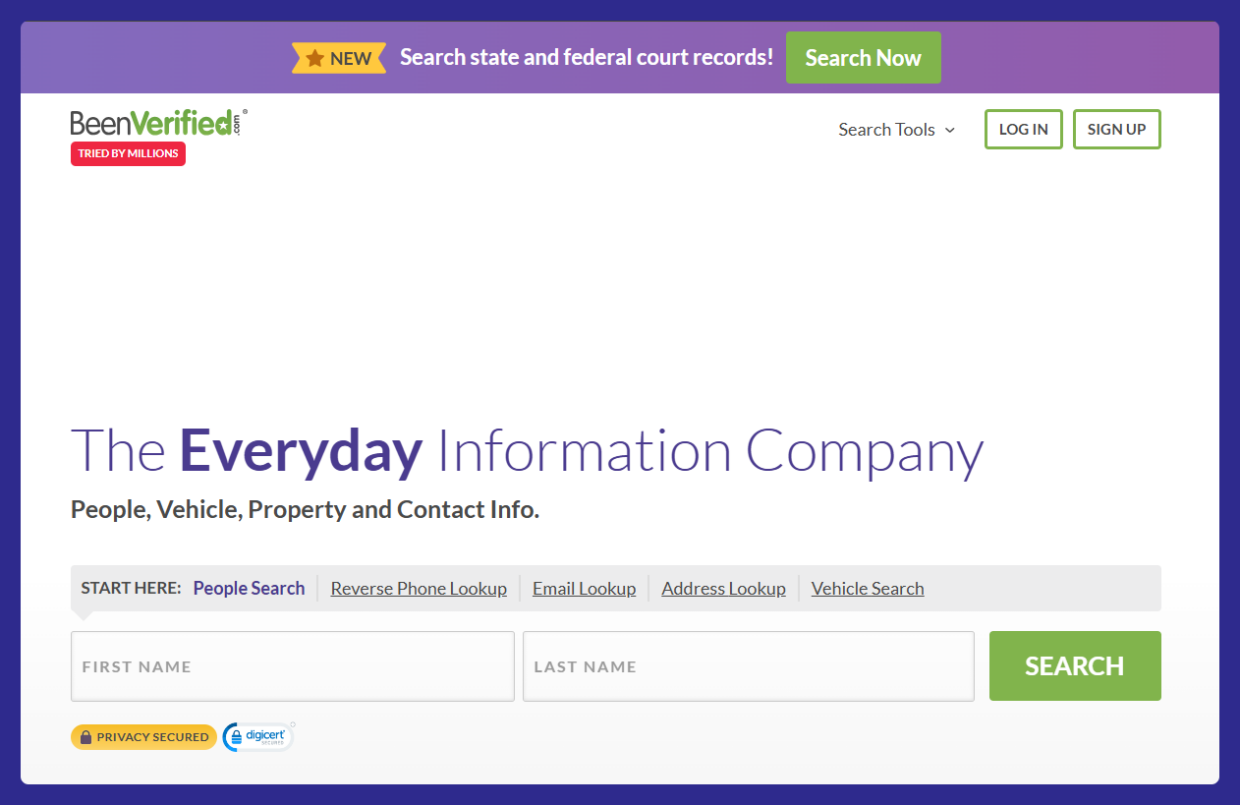 BeenVerified homepage