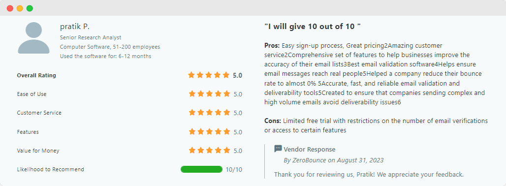 Zerobounce review.