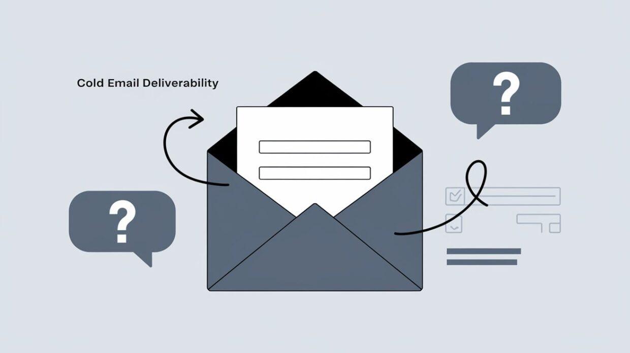 Cold email deliverability challenges with question prompts and email structure.