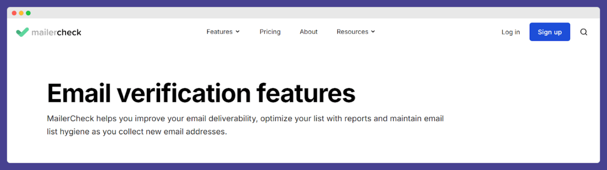 Mailercheck email verification features.