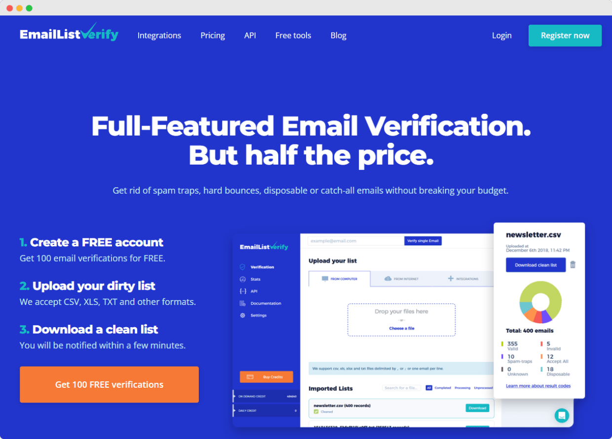 EmailListVerify main page.