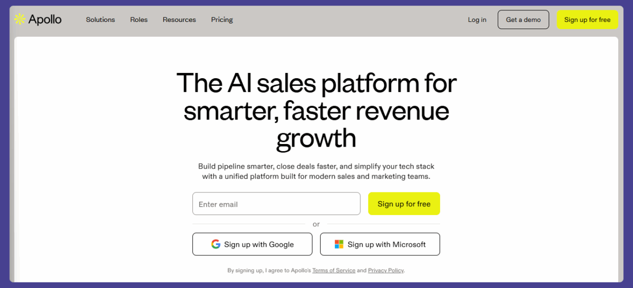 Page d'accueil d'Apollo