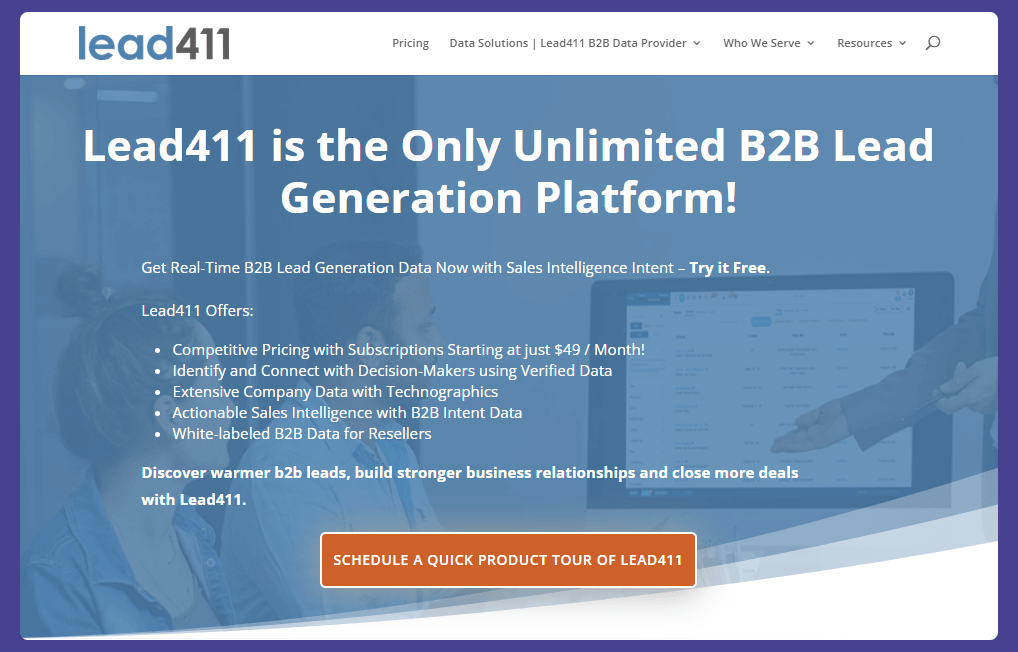 Page d'accueil de Lead411