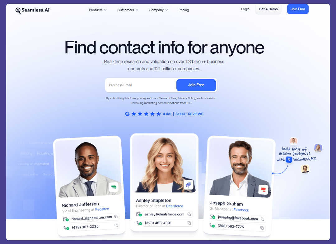 Page d'accueil de Seamless.ai