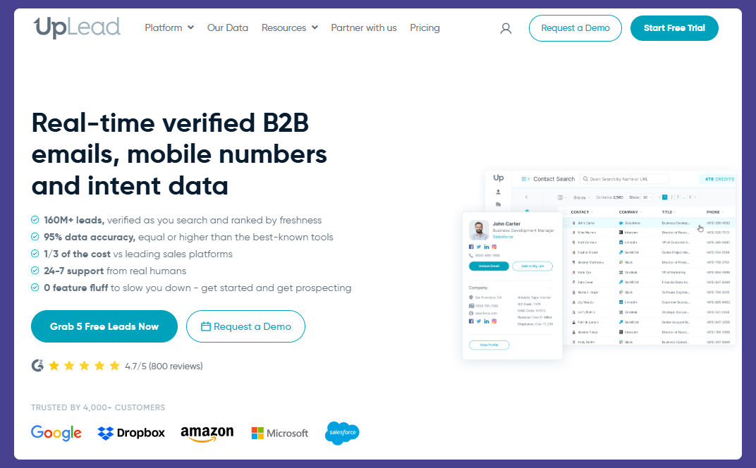 Page d'accueil d'Uplead