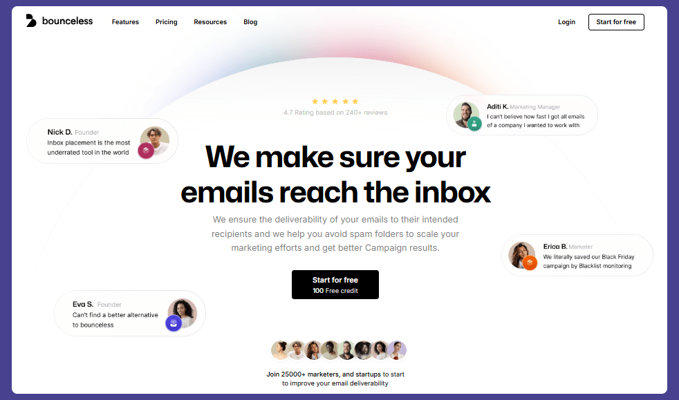 Bounceless email verification homepage