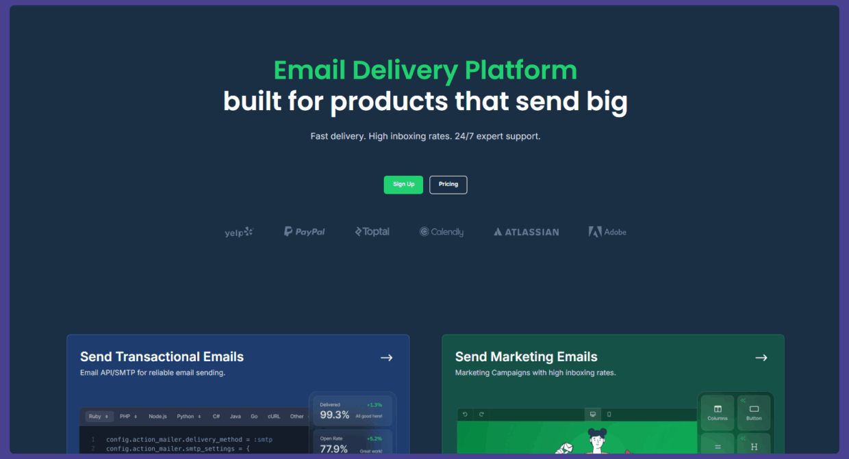 Mailtrap email delivery platform homepage