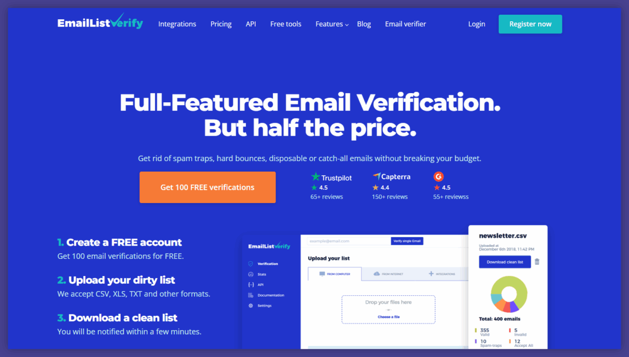 EmailListVerify email verification homepage