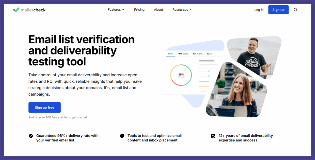 MailerCheck email list verification hompeage