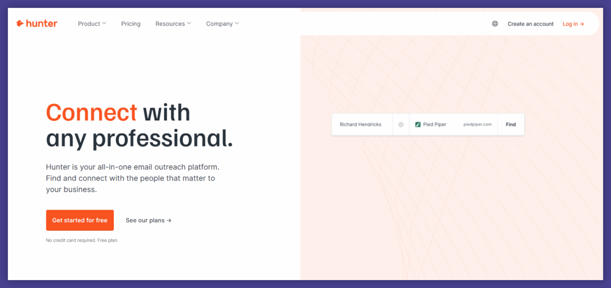 Hunter.tio email verification hompage