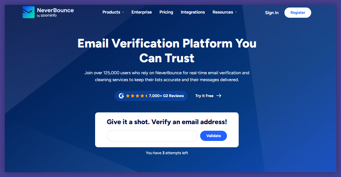NeverBounce email verification homepage