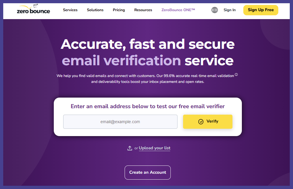 ZeroBounce email verification homepage