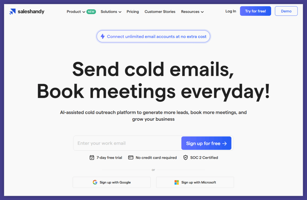 Saleshandy homepage