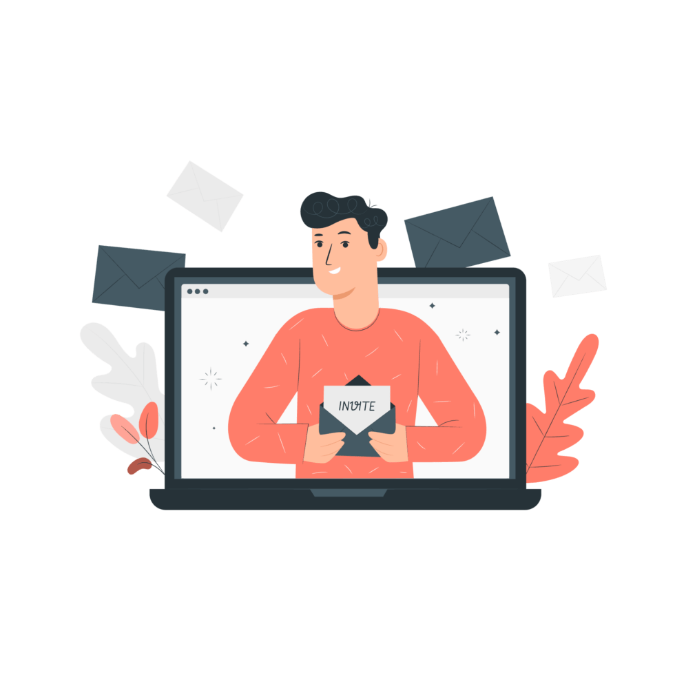 A man with email invitation.