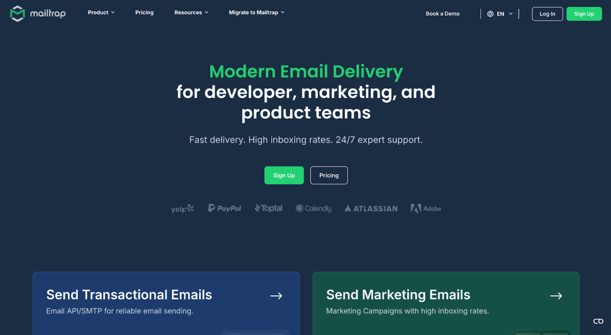 Mailtrap homepage.