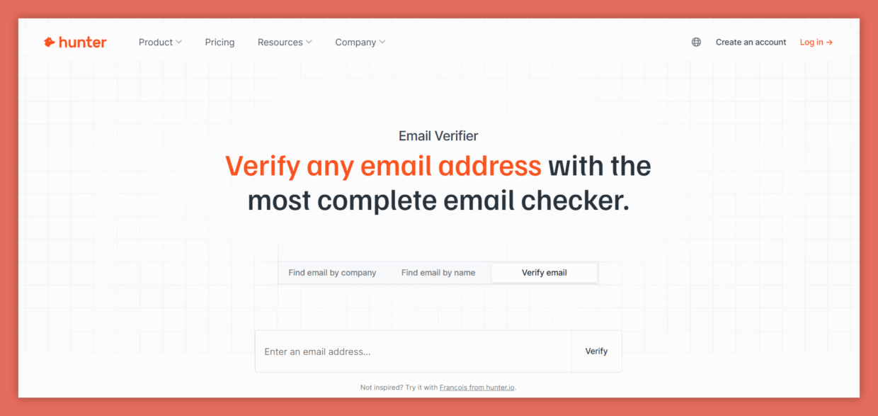 Hunter - domain search and email finder for outreach.