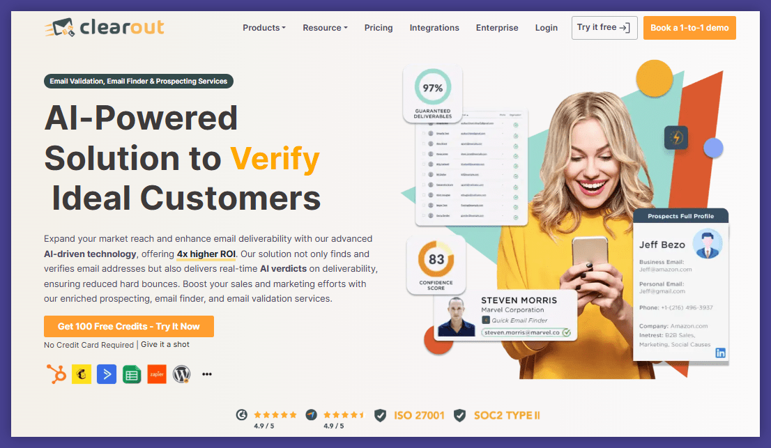 Clearout homepage - bulk email marketing campaigns email address verification tool