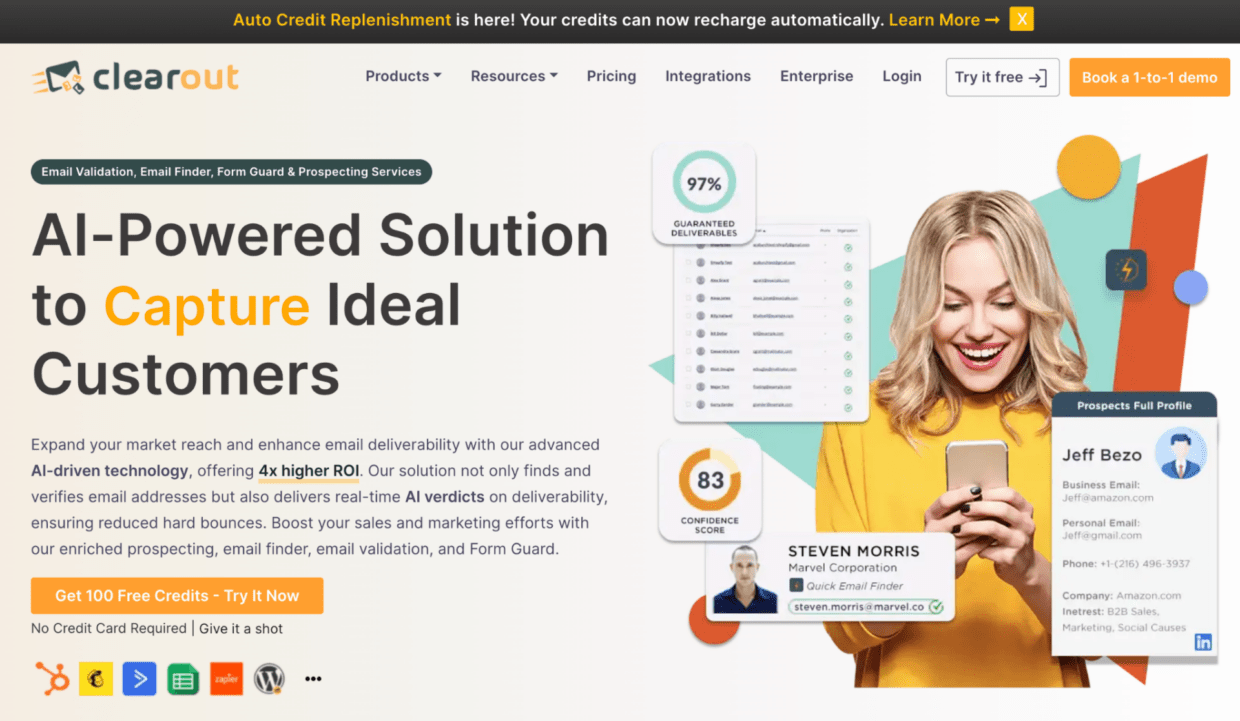 Clearout's main page.