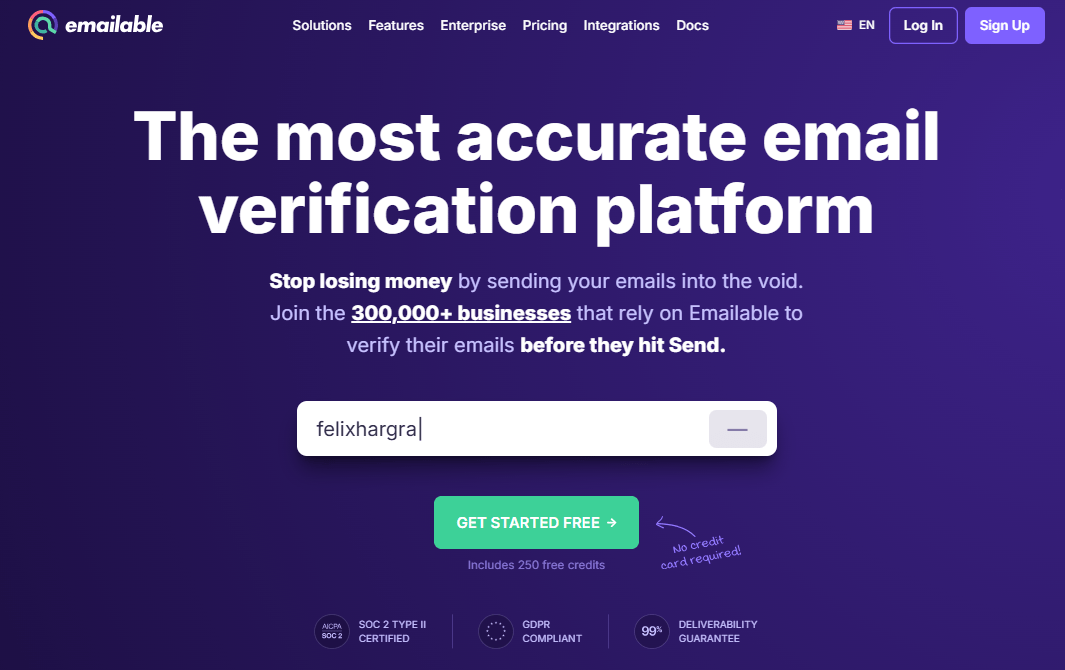 Emailable main page.