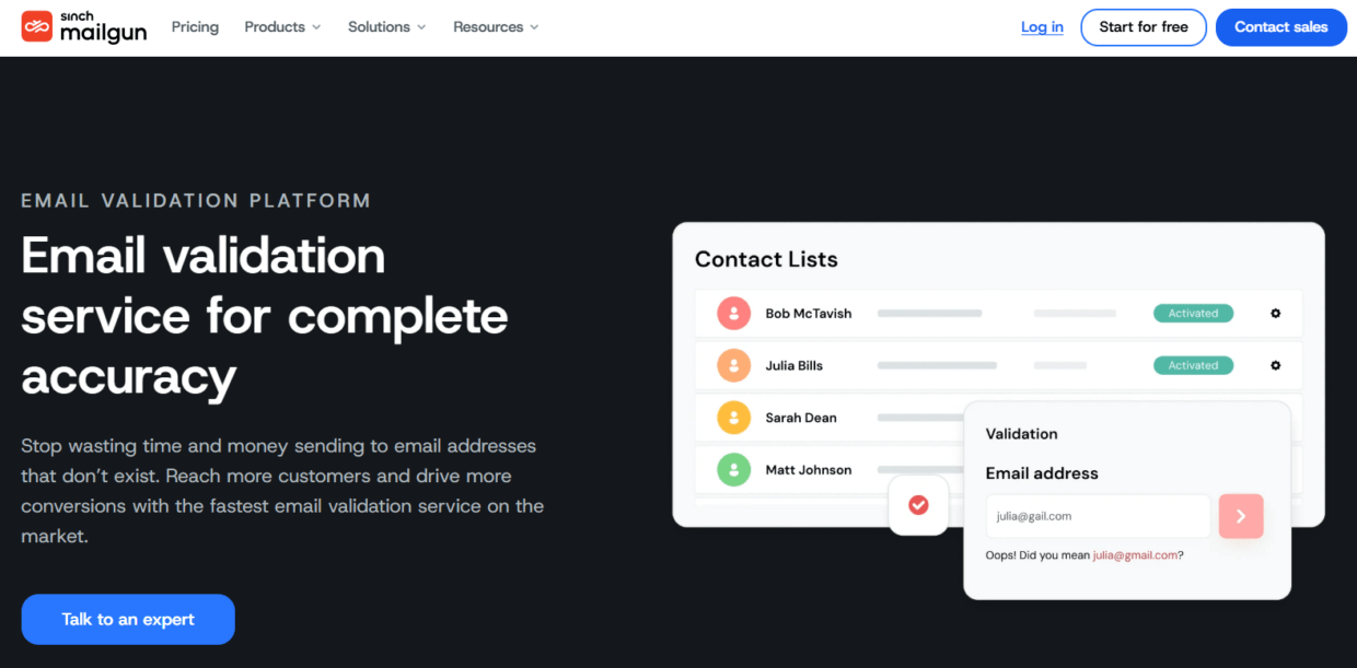 Mailgun Validate main page.