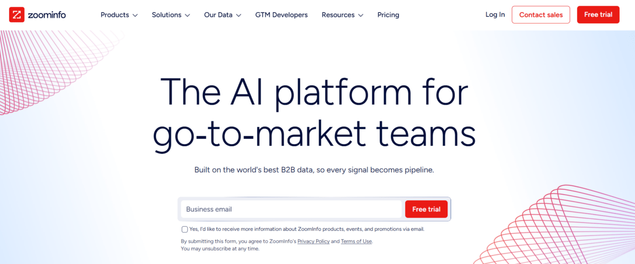 Zoominfo main page.