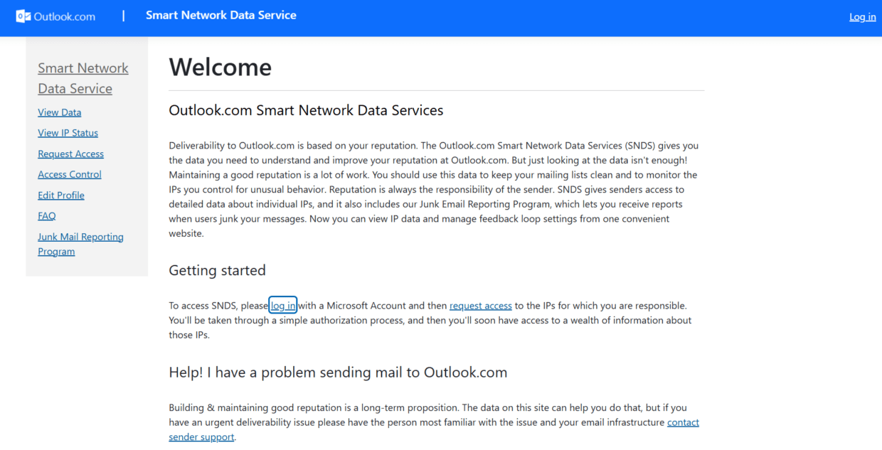 Microsoft SNDS page.